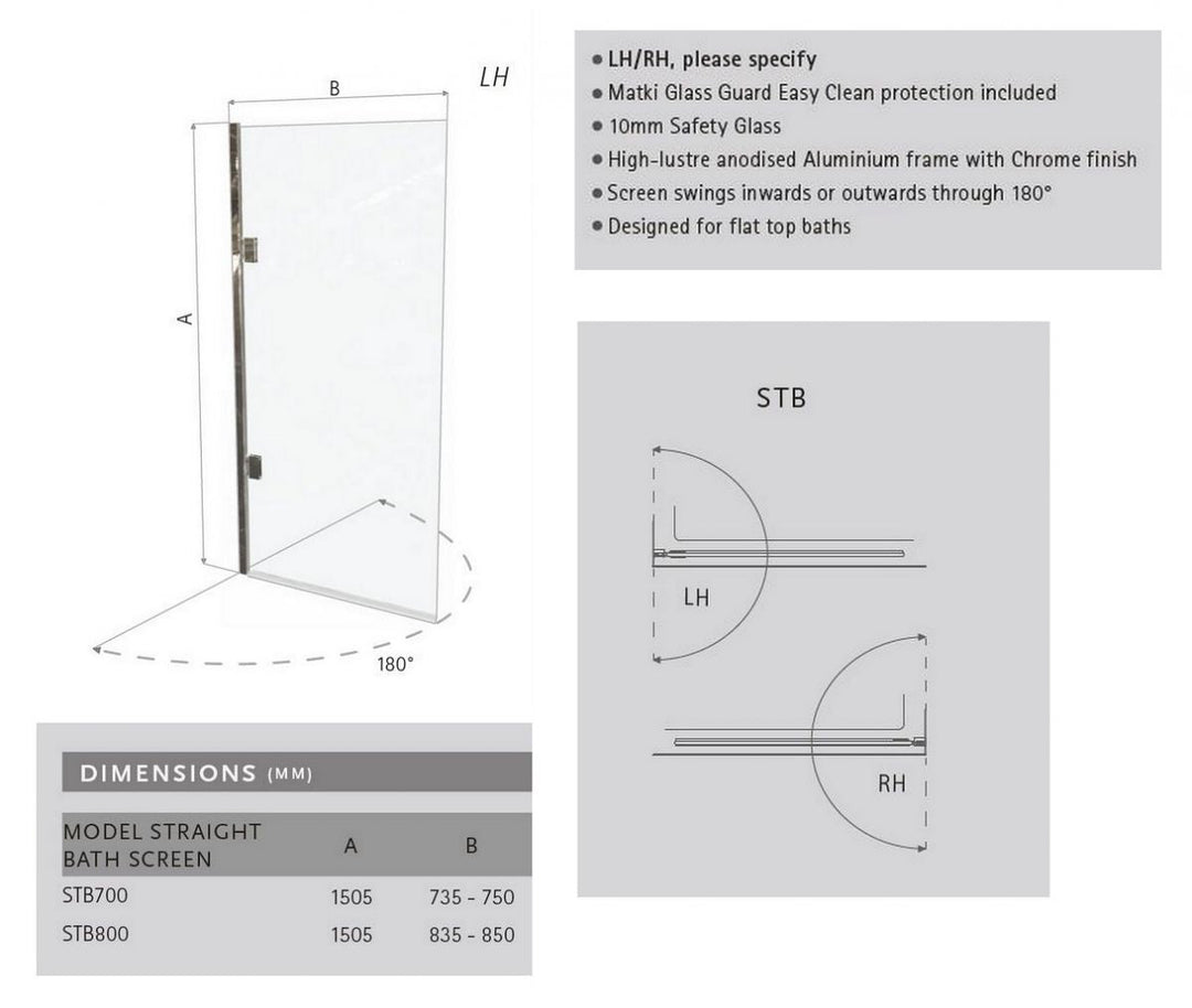 Matki Eleganza Single Bath Screen 10mm