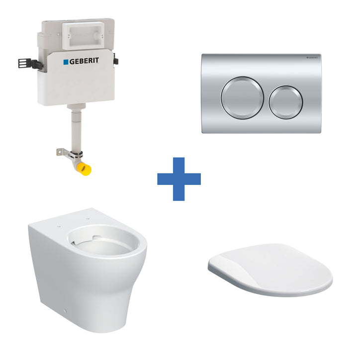 Geberit Back To Wall 4-in-1 Cistern, Flush Plate, Selnova Rimless Pan & Soft Close Seat Pack