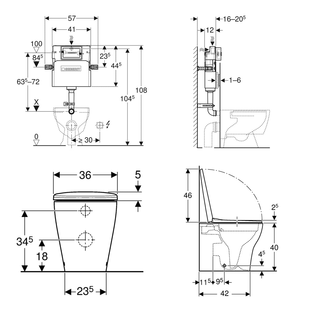 Geberit Back To Wall 4-in-1 Cistern, Flush Plate, Selnova Rimless Pan & Soft Close Seat Pack