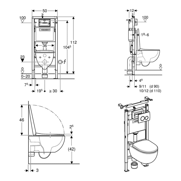 Geberit Wall Hung 4-in-1 Frame, Flush Plate, Selnova Rimless Pan & Soft Close Seat Pack