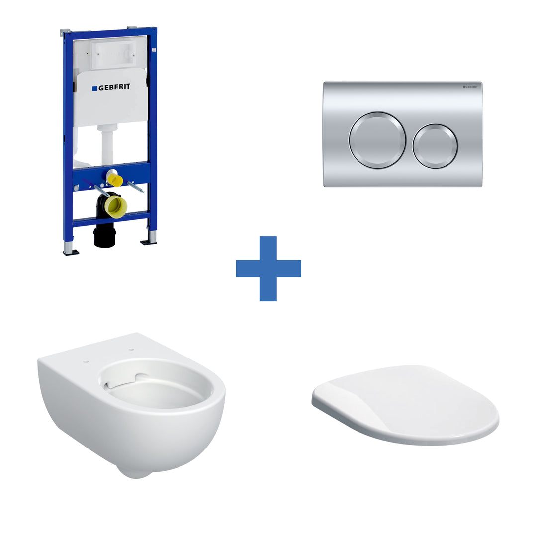 Geberit Wall Hung 4-in-1 Frame, Flush Plate, Selnova Rimless Pan & Soft Close Seat Pack