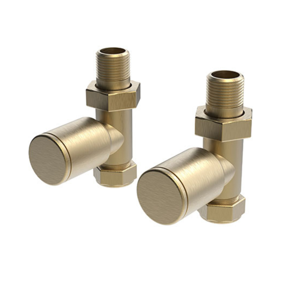 Vogue Straight Radiator Valve Set In Brushed Brass