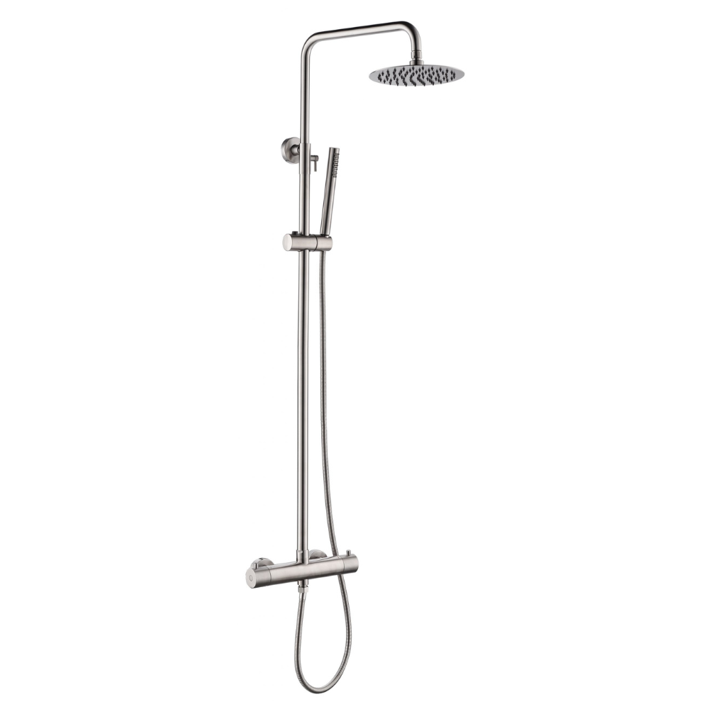 JTP Inox Thermostatic Bar Valve With 2 Outlets, Adjustable Riser And Shower Kit