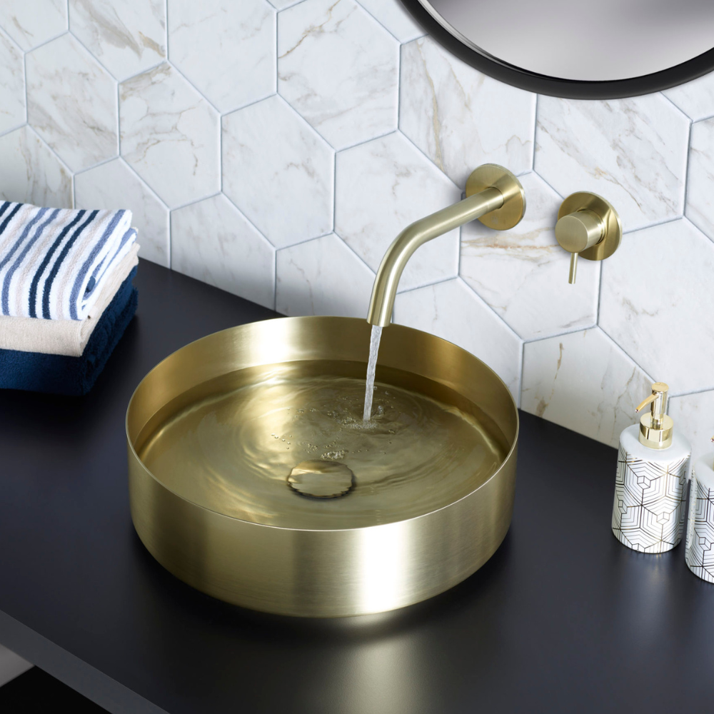 JTP Vos Stainless Steel Round Countertop Basin In Brushed Brass