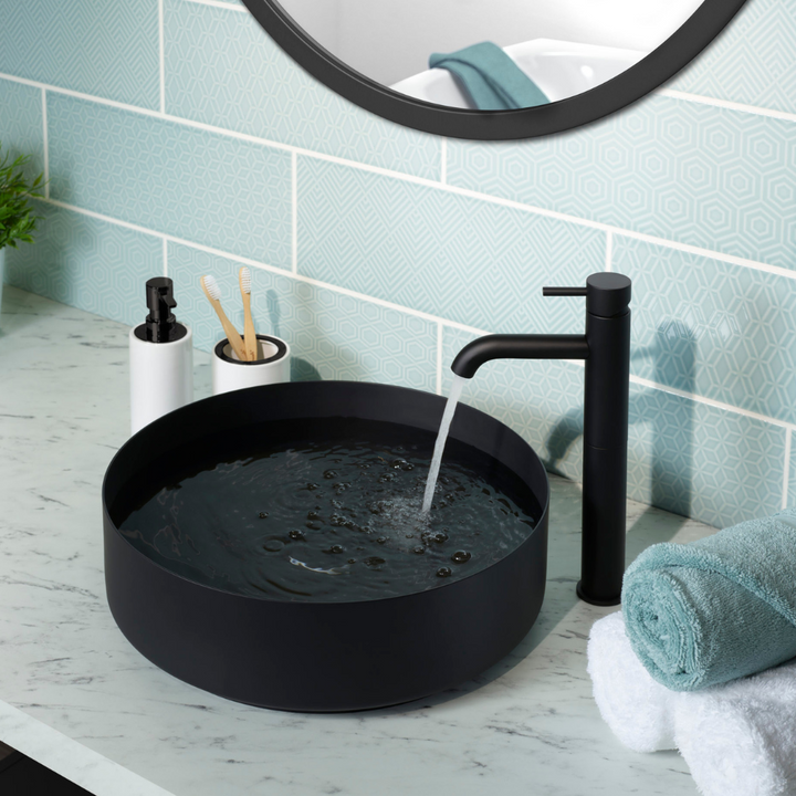 JTP Vos Stainless Steel Round Countertop Basin In Matt Black