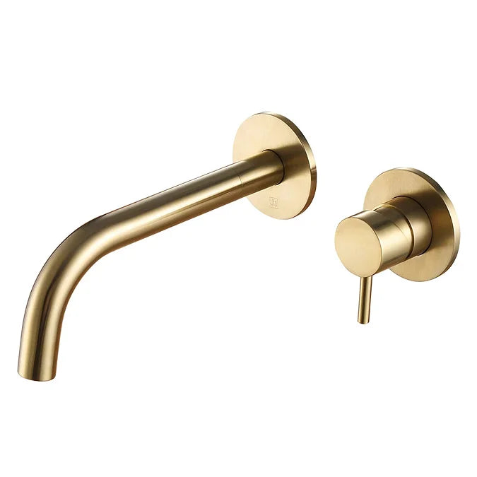 JTP Vos Single Lever Wall Mounted Basin Mixer With Spout In Brushed Brass