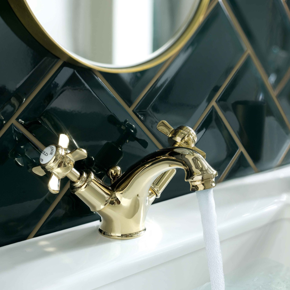 JTP Grosvenor Pinch Basin Mixer With Pop Up Waste In Antique Brass