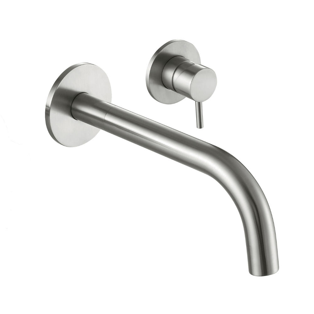 JTP Inox 2 Hole Wall Mounted Single Lever Basin Mixer In Stainless Steel