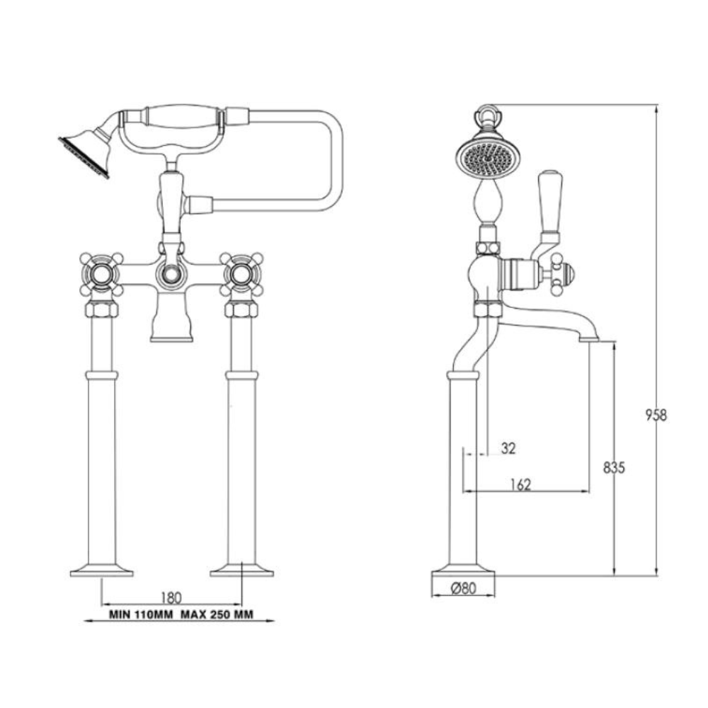 JTP Grosvenor Cross Freestanding Bath Shower Mixer