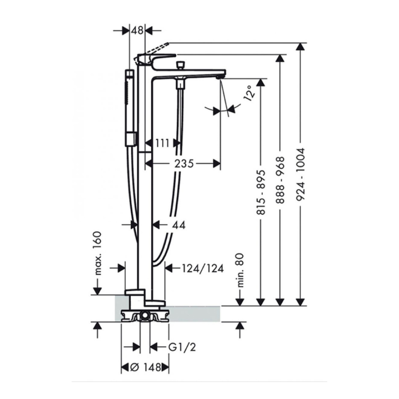 Hansgrohe Metropol Floorstanding Bath Mixer with Handshower and Loop Handle