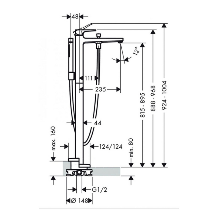 Hansgrohe Metropol Floorstanding Bath Mixer with Handshower and Loop Handle