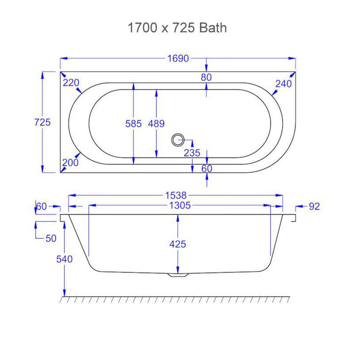 Carron Status Offset Double Ended Bath With Curved Panel