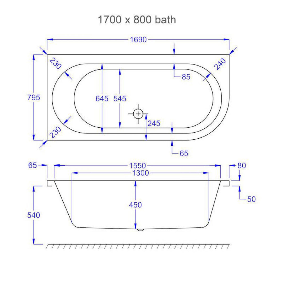 Carron Status Offset Double Ended Bath With Curved Panel