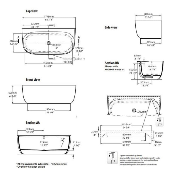 Victoria + Albert Eldon Back To Wall Freestanding Bath