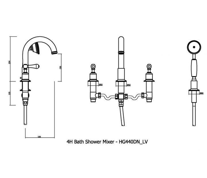 Crosswater Belgravia 4 Hole Bath Mixer Tap With Shower Set