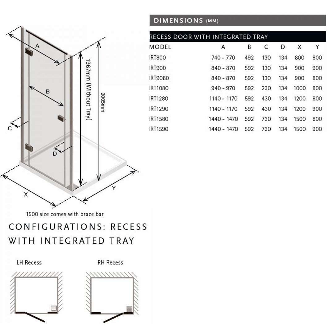 Matki New Illusion Hinged Recess Shower Door With Integrated Tray