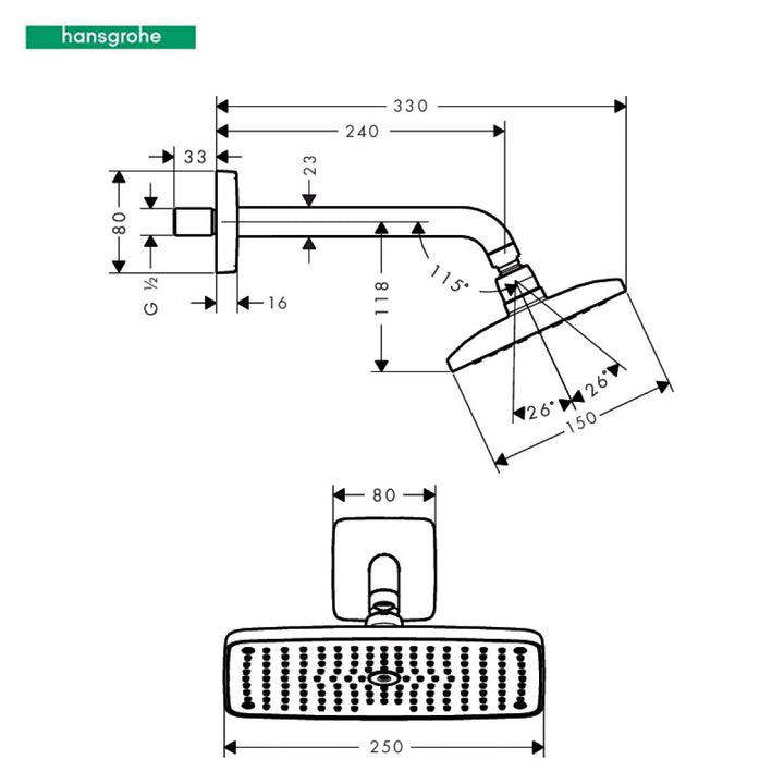 Hansgrohe Raindance E 240 Air 1 Jet Overhead Shower Wall Mounted