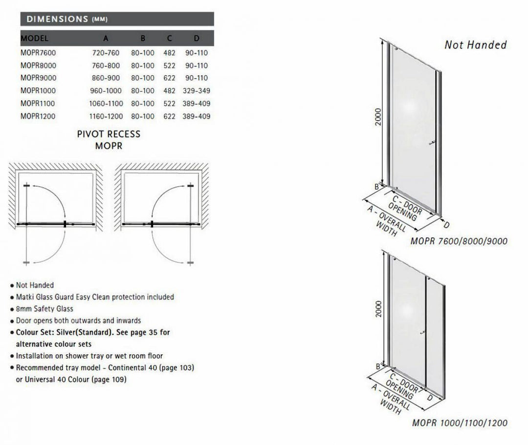 Matki-ONE Pivot Door For Recess