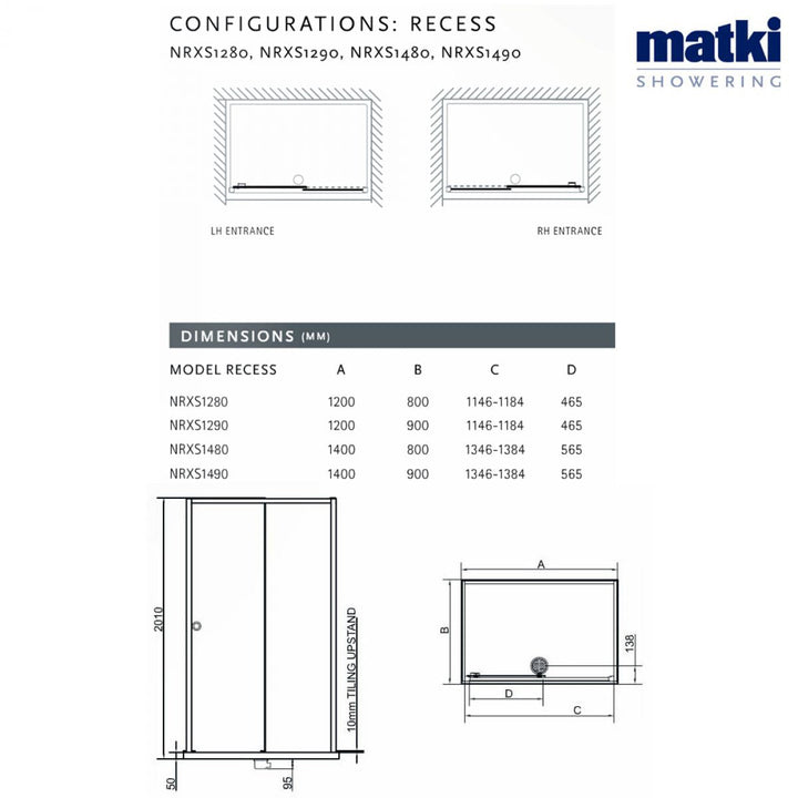 Matki New Radiance Sliding Door For Recess & Slimline Tray