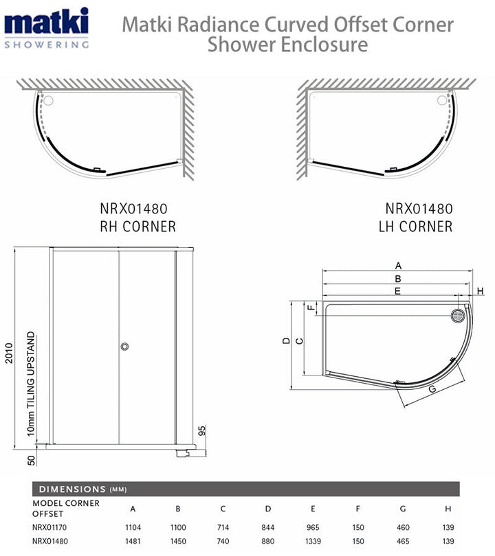 Matki New Radiance Curved Offset Shower Enclosure & Slimline Tray