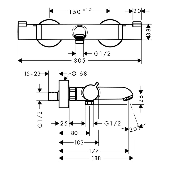 Hansgrohe Ecostat Comfort Exposed Thermostatic Bath Shower Mixer