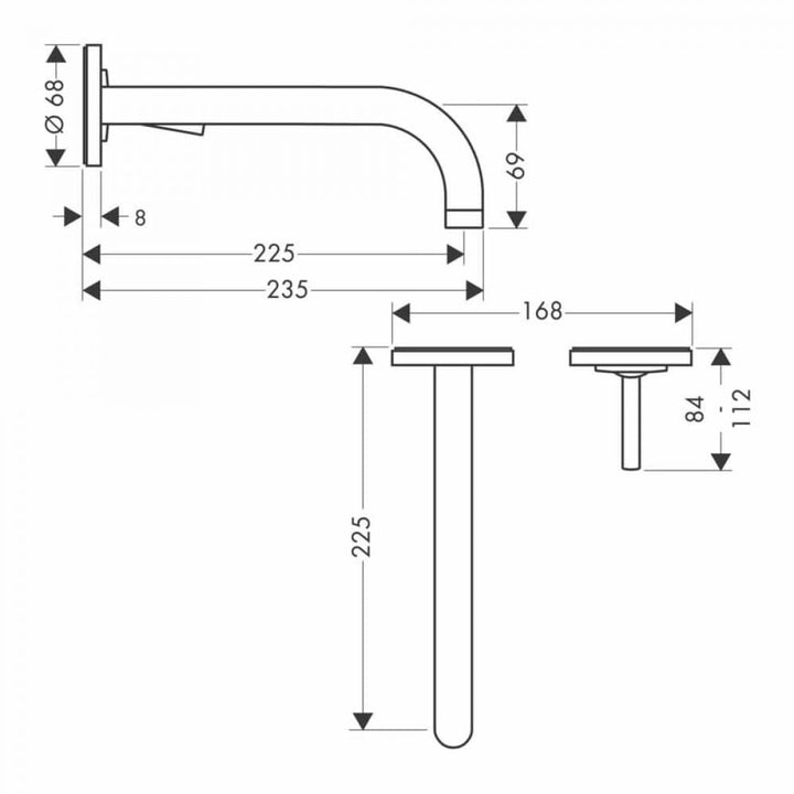 AXOR Uno Wall Mounted Single Lever Basin Mixer