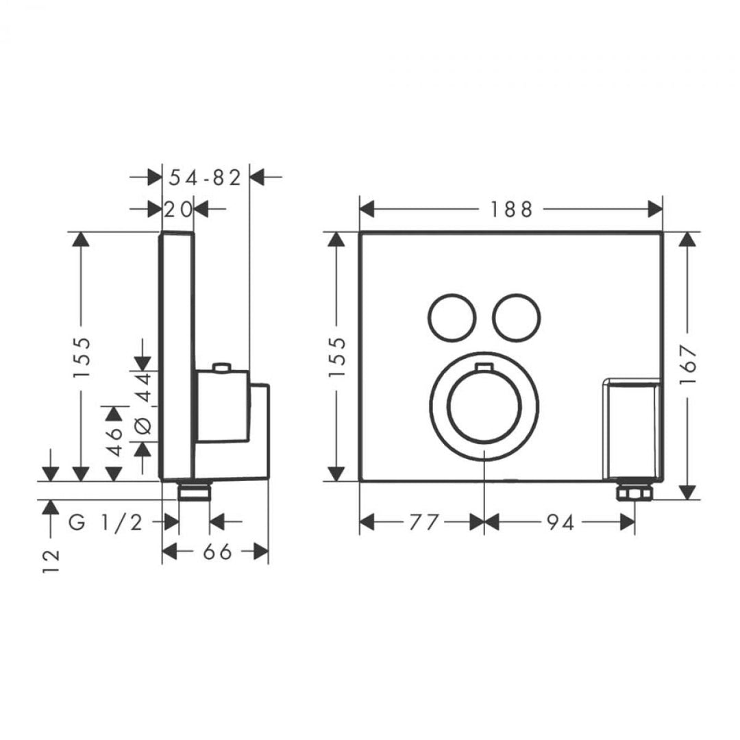 AXOR ShowerSelect Square Thermostatic Mixer For 2 Outlets With FixFit & Porter Unit