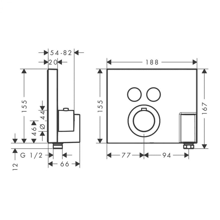 AXOR ShowerSelect Square Thermostatic Mixer For 2 Outlets With FixFit & Porter Unit