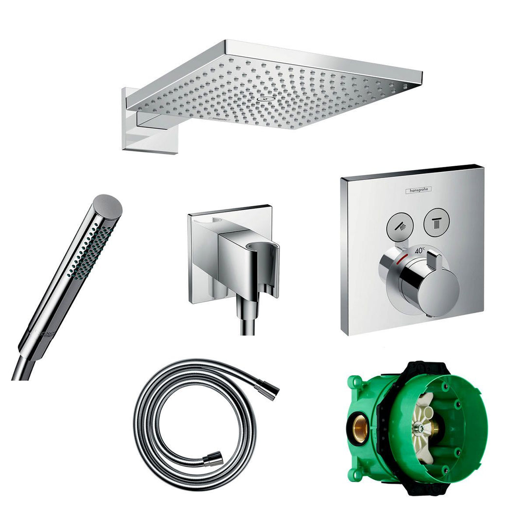 Hansgrohe Square Select Valve With Raindance 300 Overhead & Baton Hand Shower