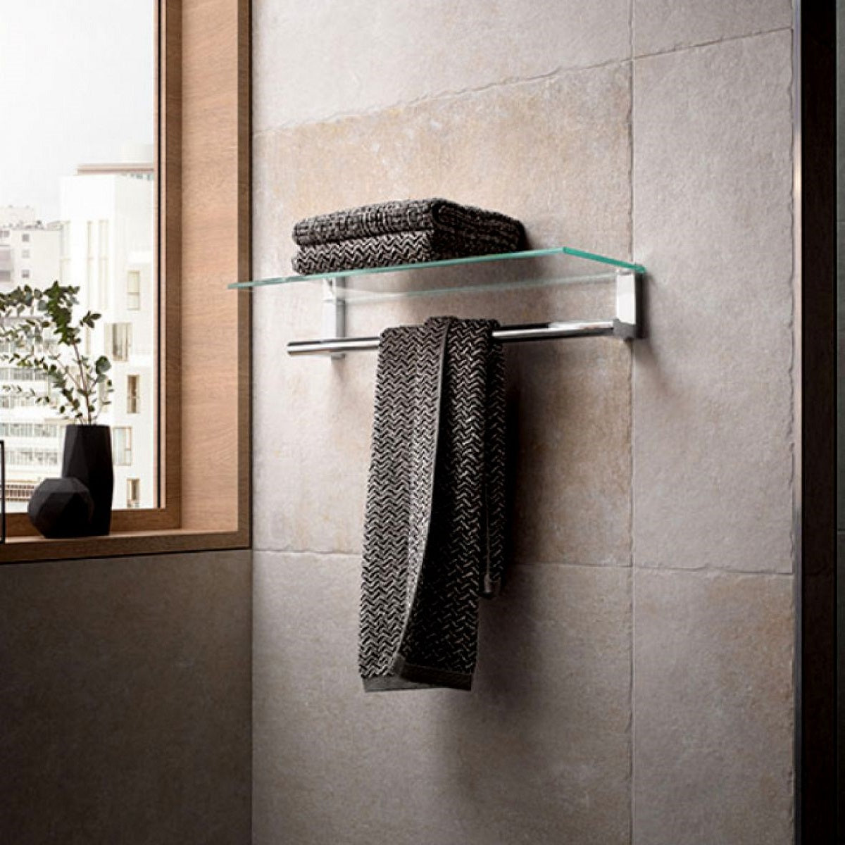 Glass Shelf with Chrome Towel Bar popular