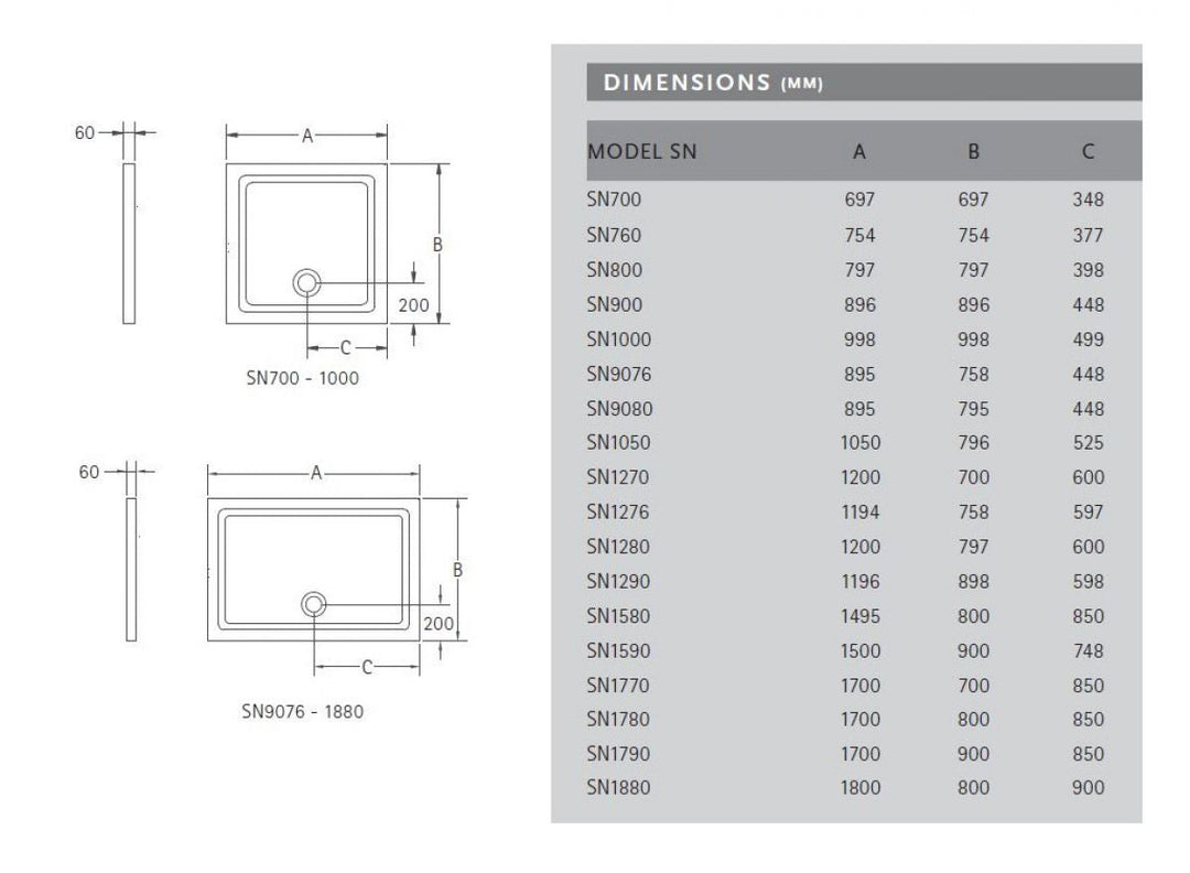 Matki Fineline 60 Square Shower Tray