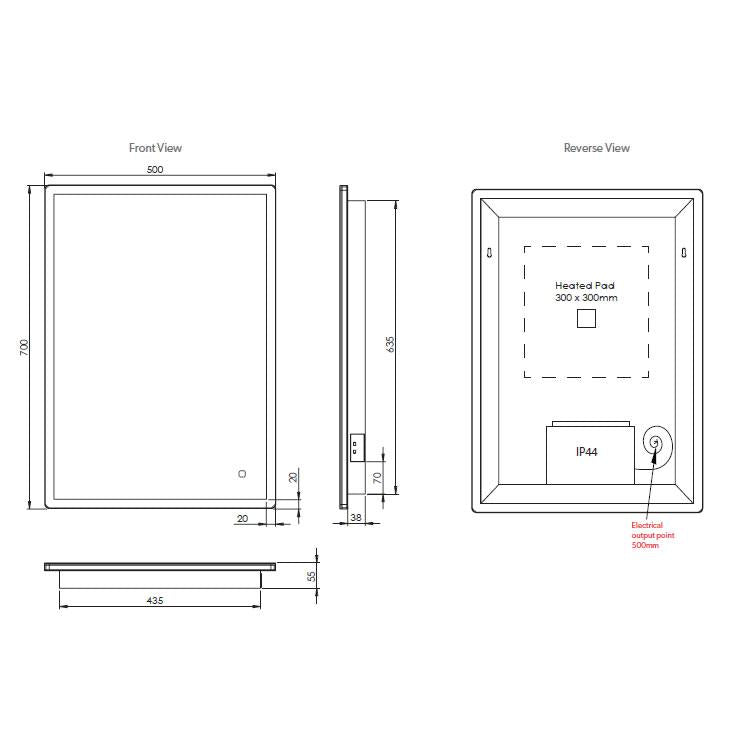 HIB Vega 50 LED Mirror With Charging Socket