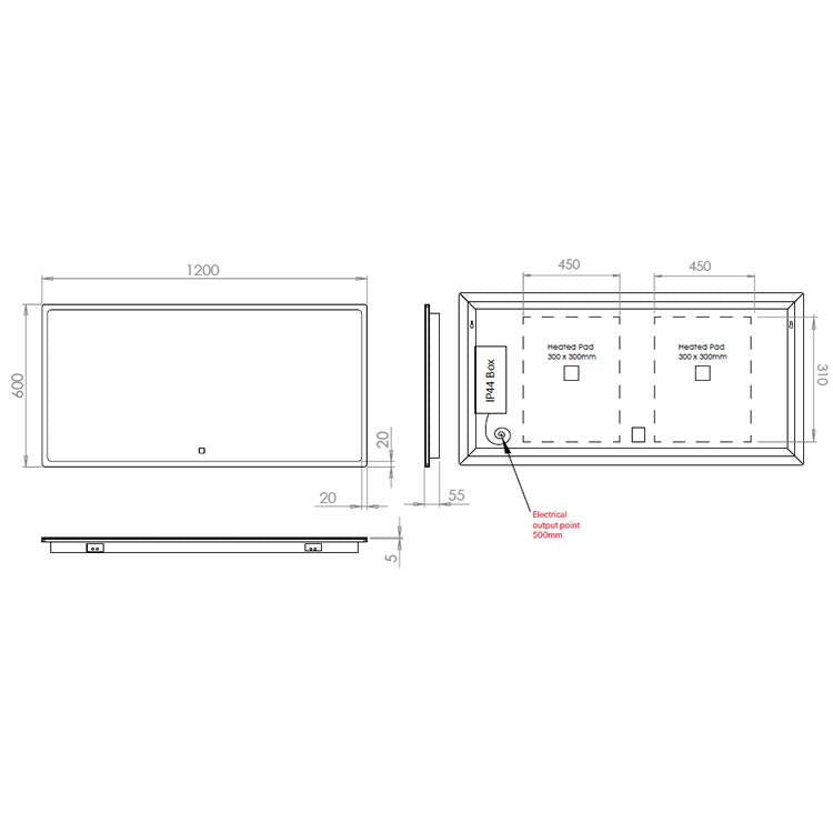 HIB Vega 120 LED Mirror With Charging Socket