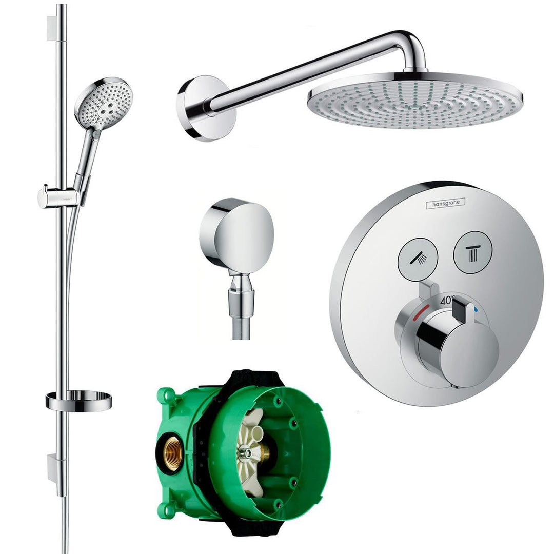 Hansgrohe Design Round Select Valve With Raindance 240 Overhead Shower & Select S Slide Rail Kit