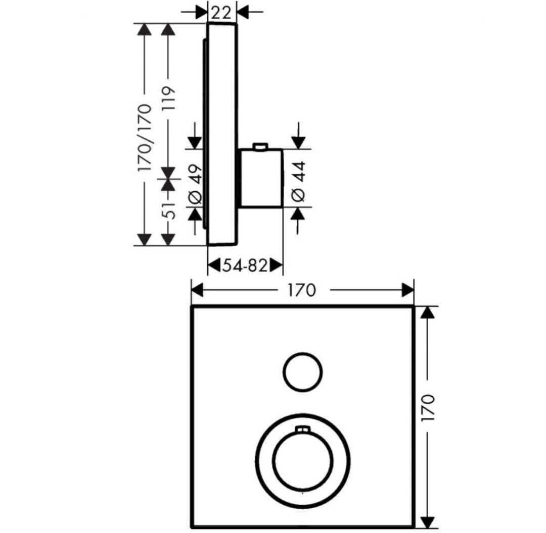 AXOR ShowerSelect Square Thermostatic Mixer 1 Outlet