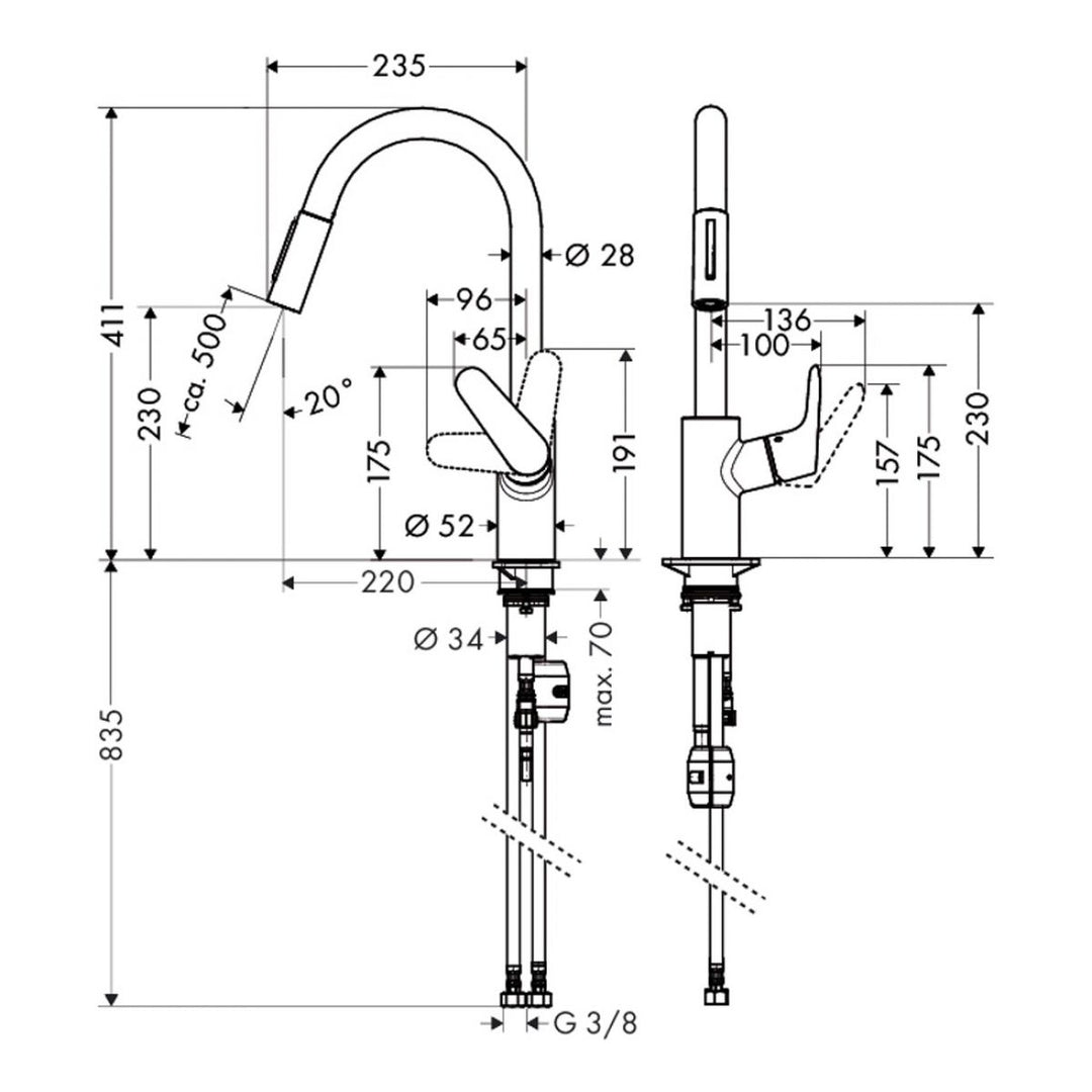 Hansgrohe Focus 240 Kitchen Mixer Tap With Pull-Out Spray