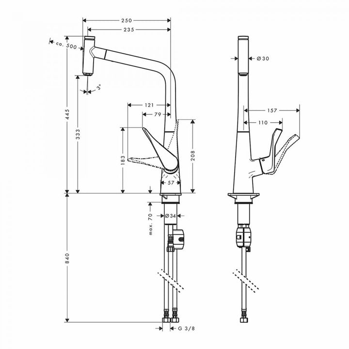 Hansgrohe Metris Select 320 Kitchen Mixer Tap With Pull-Out Spray