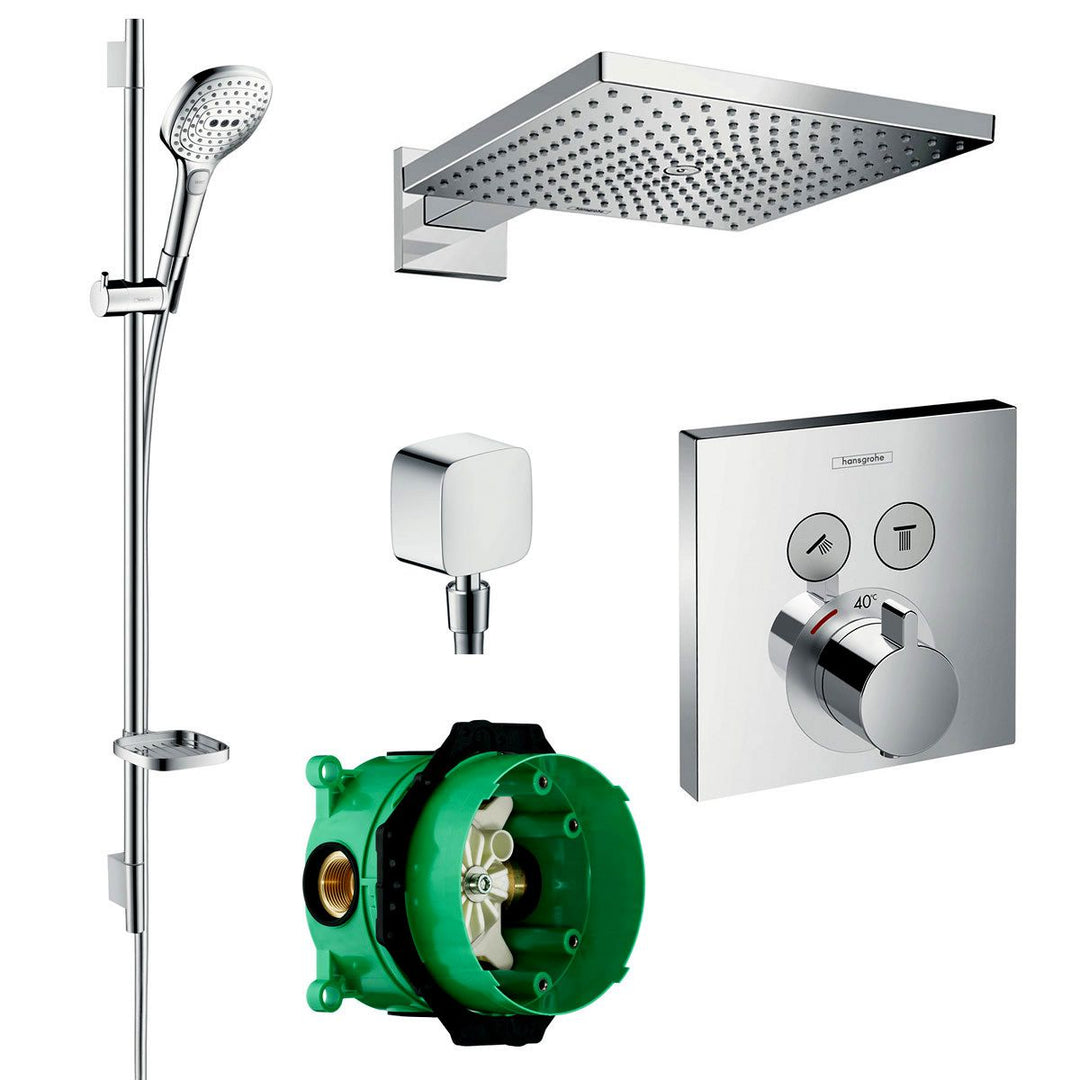 Hansgrohe Square Select Valve with Raindance 300 Overhead Shower and Select Rail Kit