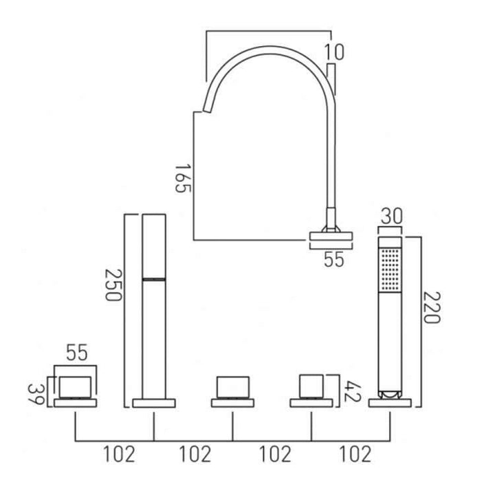 Vado Geo 5 Tap Hole Bath Shower Mixer