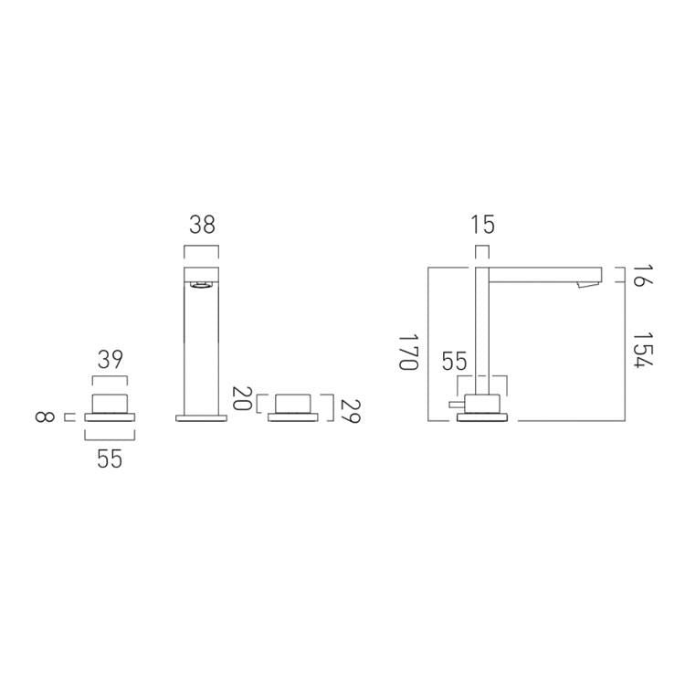 Vado Notion 3 Tap Hole Square Handle Basin Mixer