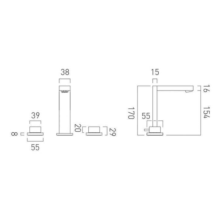 Vado Notion 3 Tap Hole Square Handle Basin Mixer