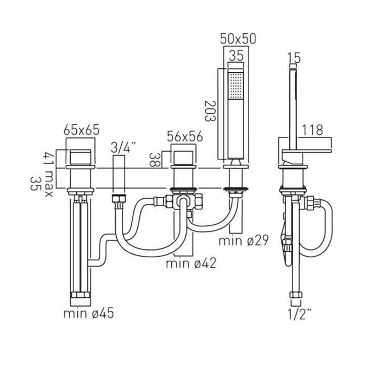 Vado Notion 3 Hole Bath Shower Mixer