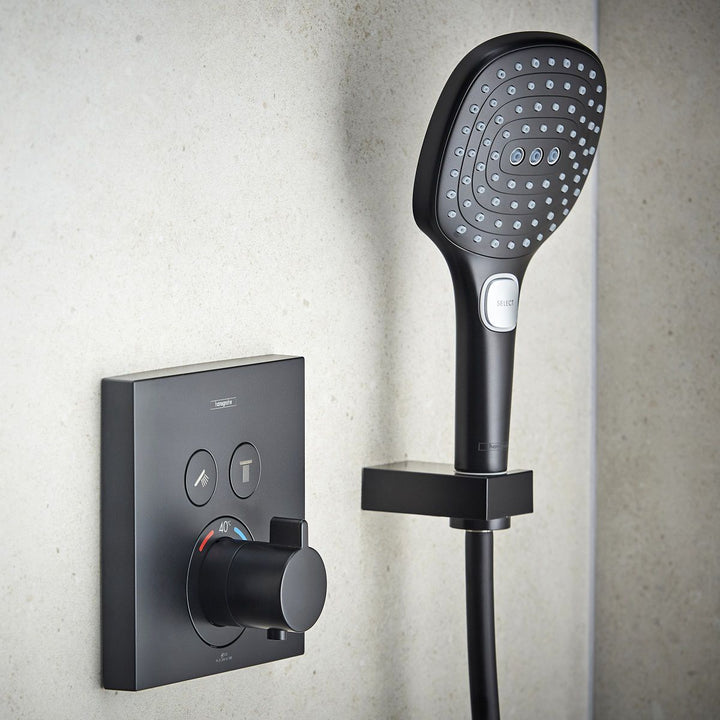 Hansgrohe ShowerSelect Square Shower Set with 300 Overhead and Handshower in Matt Black