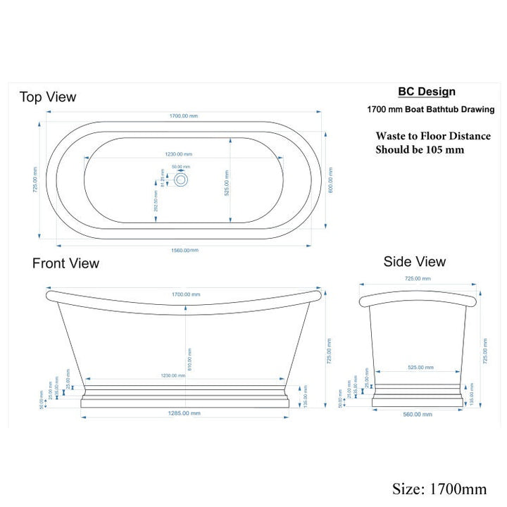 BC Designs Classic Roll Top Copper/Nickel Boat Bath