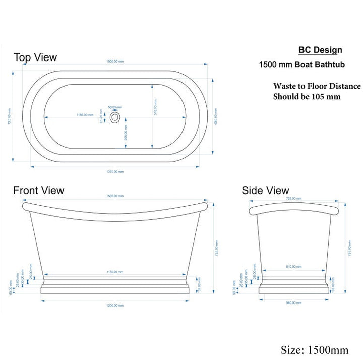 BC Designs Classic Roll Top Copper/Nickel Boat Bath