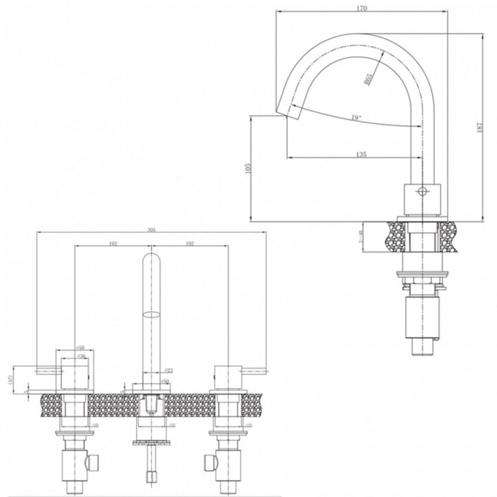 Crosswater MPRO Brushed Brass 3 Hole Basin Tap