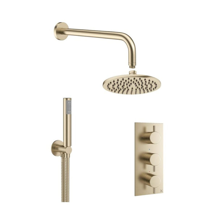 Crosswater MPRO Brushed Brass 2 Outlet 3 Handle Shower Bundle