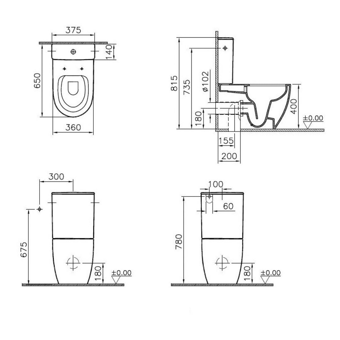 VitrA Sento Back To Wall Close Coupled Rimless Toilet