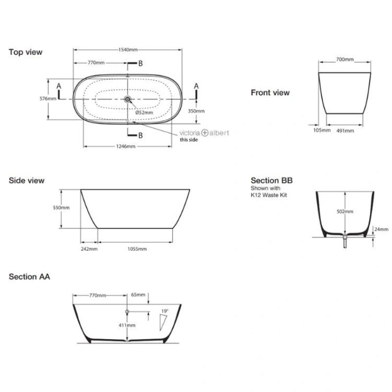 Victoria + Albert Lussari 1500mm Freestanding Bath