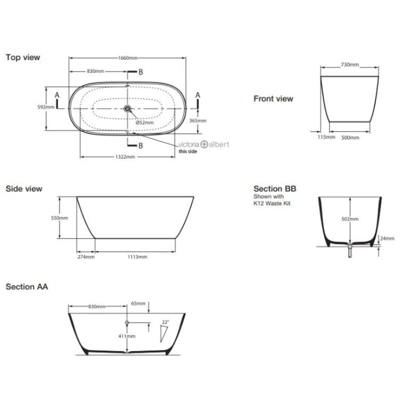 Victoria + Albert Lussari 1700mm Freestanding Bath